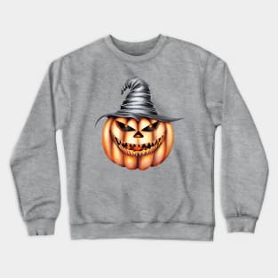 Vintage halloween pumpkin with witch hat Crewneck Sweatshirt